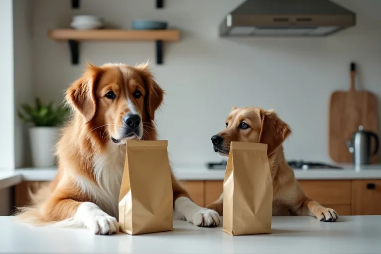 En person jämför hundfoder och väljer rätt foder för sin hund