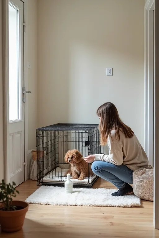 En lugn planering av hundkostnader med papper och vardagsprylar på ett köksbord.