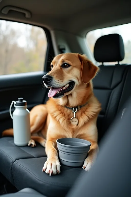 Säker bilresa med hund i Sverige där hunden förbereds för en lugn och stabil plats.