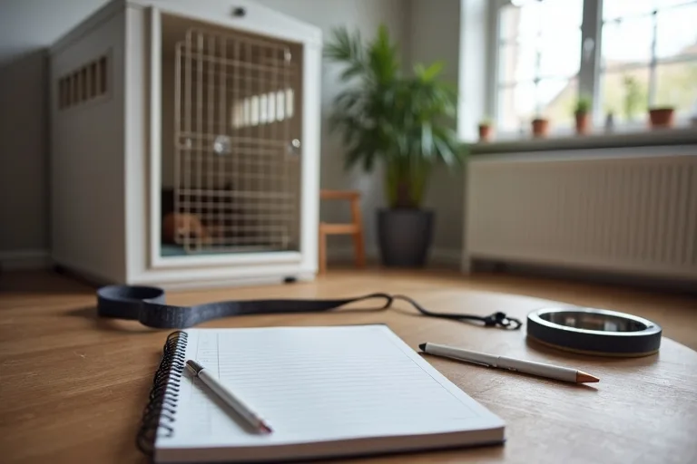 Planering av hundbudget med anteckningsbok och startutrustning