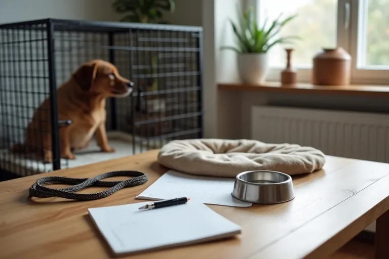 Startkostnader för hund med budgetanteckningar och förberedda tillbehör