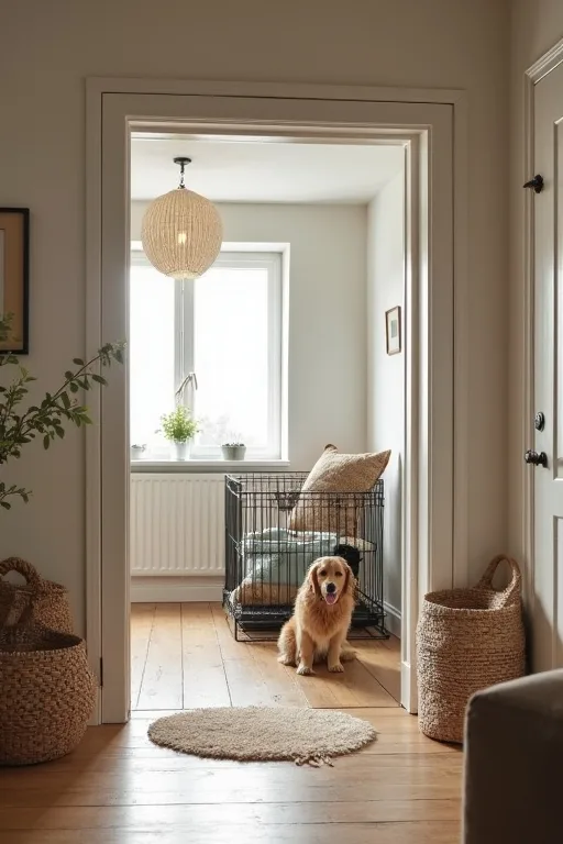 En ny hundägare planerar hundens budget och första inköp i hemmiljö.