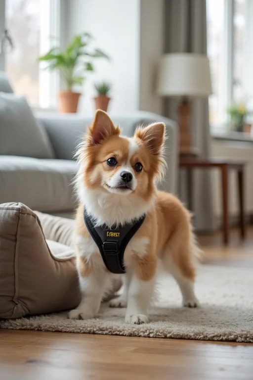 Liten hund i ett lugnt hem som visar hur vardagsmiljön påverkar rasvalet