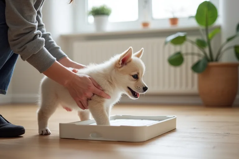 Valp på väg ut till bestämd toalettplats under träning