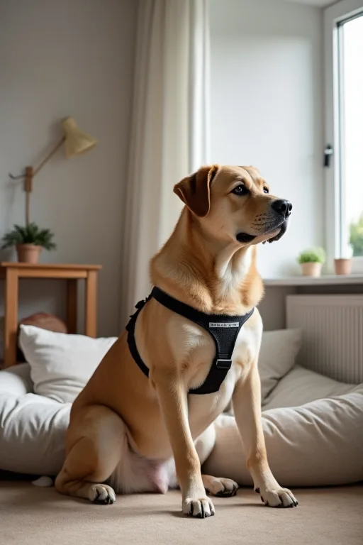 Stor hund som vilar efter en lugn promenad med fokus på återhämtning