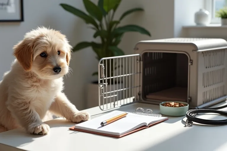 En person planerar hundbudget vid ett bord i ett ljust hem