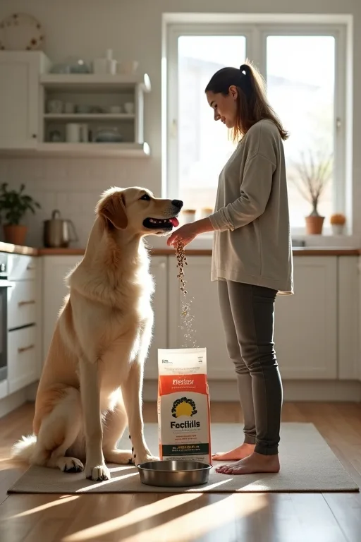 Hundägare jämför vuxenfoder hemma för en mindre och en större hund.