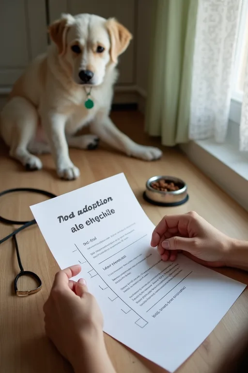 Person som går igenom en checklista inför att köpa hund eller adoptera hemma vid köksbordet.
