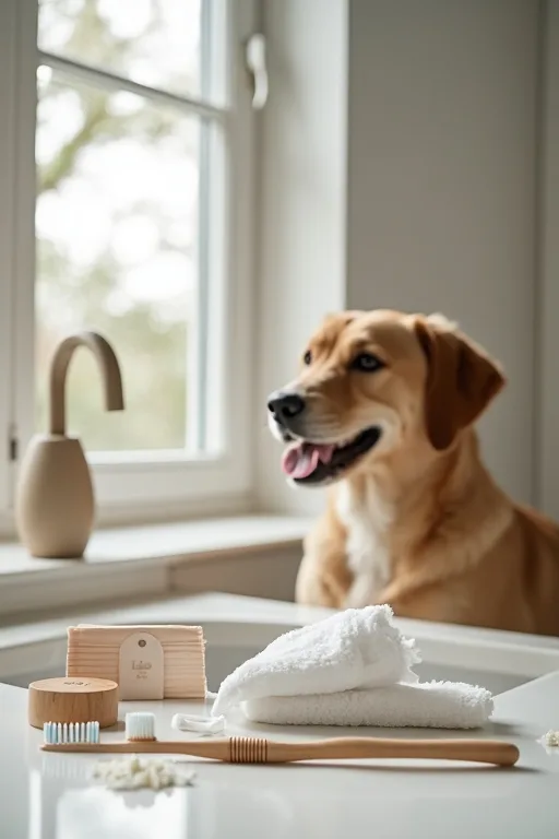 Rengöringsservetter och tandborste för hund som alternativ i hemmarutinen