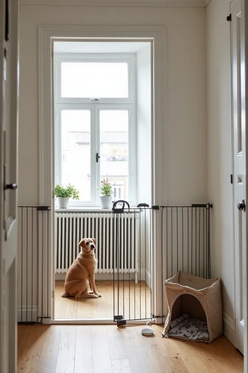Sista förberedelserna hemma inför hund med vatten, bädd och tydlig avgränsning