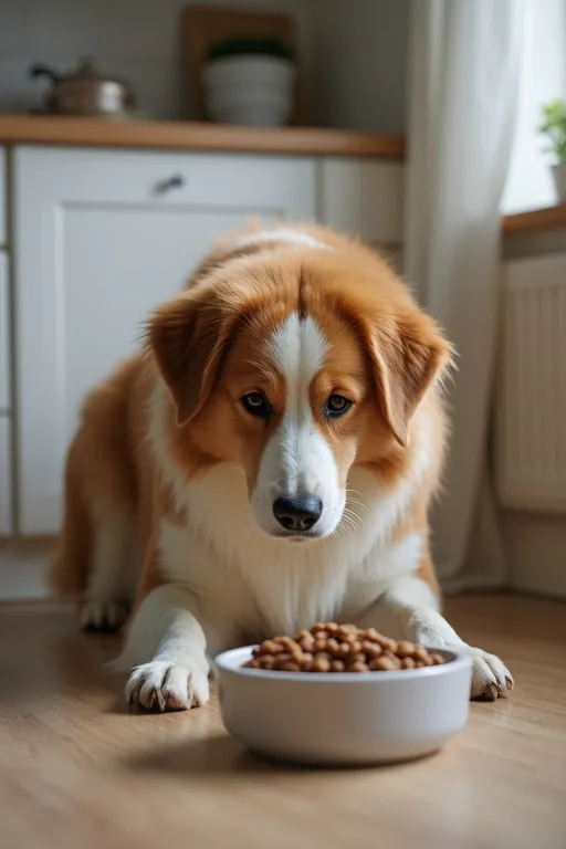 Ren hundmatsplats med skål och underlägg i en lugn svensk hemmiljö