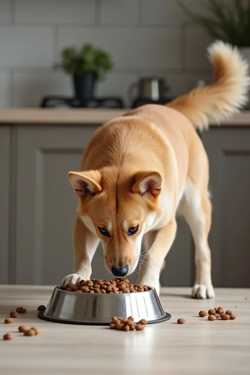Hundägare som portionerar vuxenfoder för en mindre och en större hund
