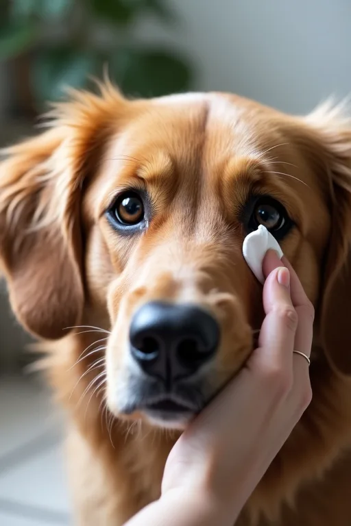Hundägare som observerar hundens öga vid tecken på irritation hemma