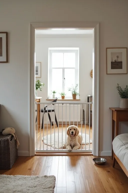 Avgränsad passage i hemmet med hundgrind för en trygg start
