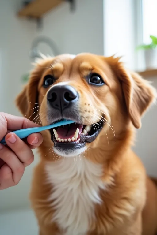 Hund vänjs vid att ägaren försiktigt rör vid munnen inför tandborstning hemma.