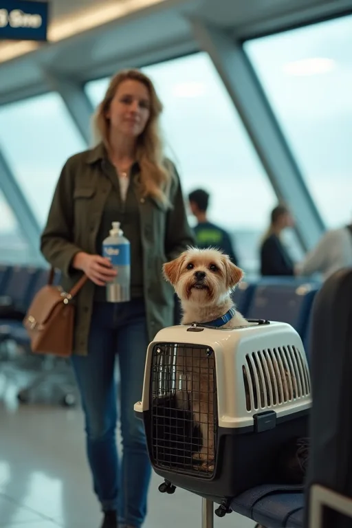Hundägare som förbereder flygresa med hund i en flyggodkänd transportväska.