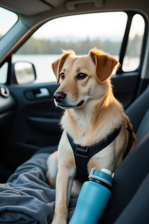 Hund i bilmiljö med trygg och enkel reseplats inför en lugn resa