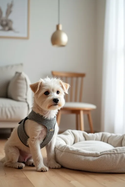 Lugn hund med enkel utrustning som passar vardag i mindre boende.