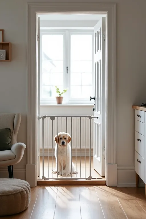 En enkel och funktionell sovplats med vatten och några grundläggande saker inför hundens första tid hemma.