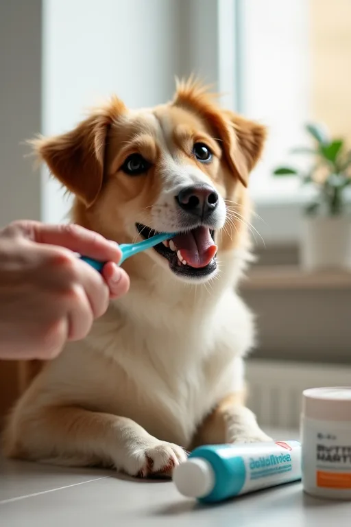 Hundägare som använder en rengöringsservett i samband med enkel munhygien hemma