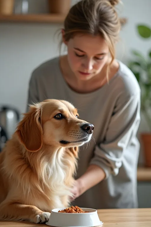 Lugn utfodringsstund med hund och skål i ett vanligt svenskt hem