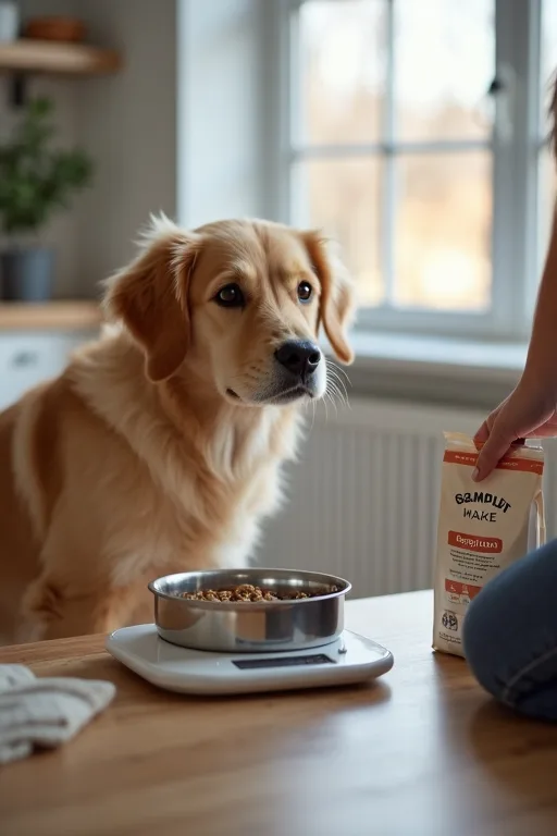 Ett enkelt hundfoder och en matskål i ett lugnt kök, med fokus på ett mer varsamt val för känslig mage.