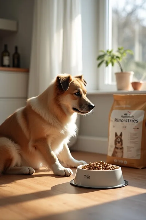 Hund vid matskålen med hundfoder som kan passa hud och päls i vardagen