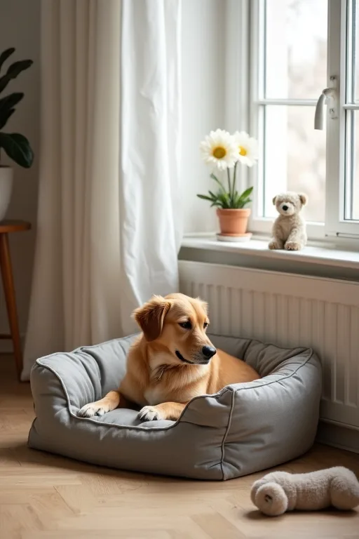 En ny hund som undersöker hemmet försiktigt under den första veckan