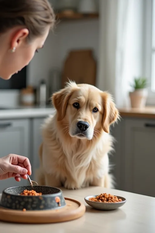 Salmbaserat hundfoder och en liten portion våtfoder för en hund med känslig hud