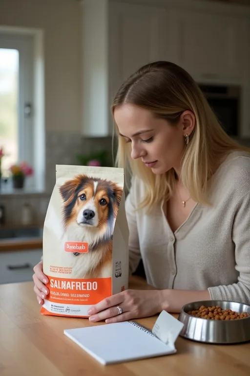 Hundskål, foder och en enkel anteckning om päls och klåda i en lugn vardagsscen.