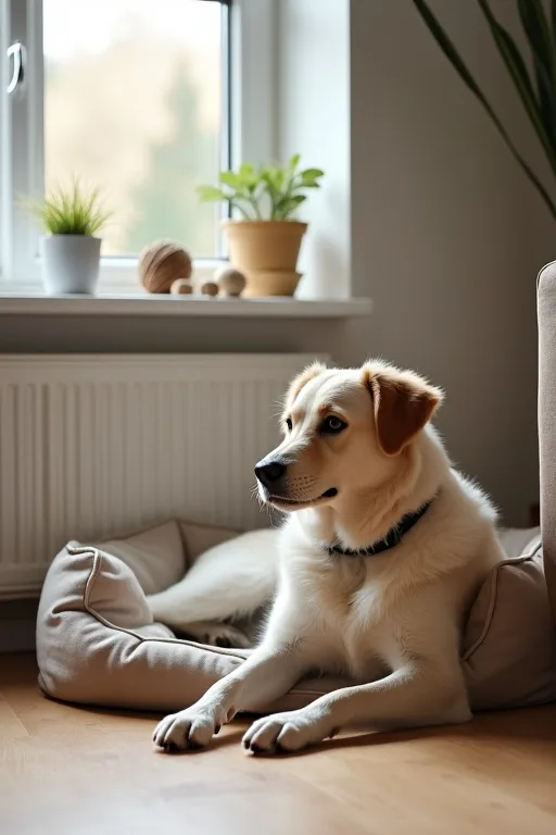 Tuggleksaker och en enkel startmiljö som hjälper en ny hund att komma till ro.
