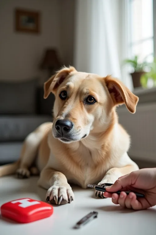 Hundägare förbereder kloklippning hemma med verktyg framme i en lugn vardagssituation