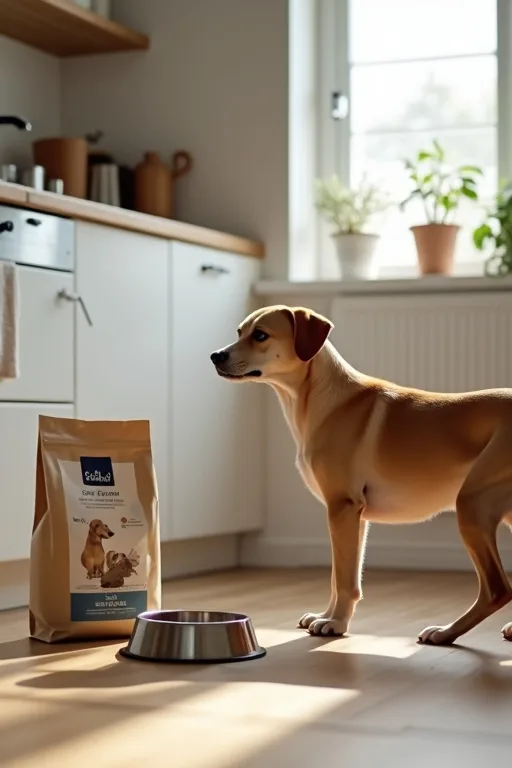 Hundägare som ordnar hundens måltid med fokus på enkel utfodringsrutin